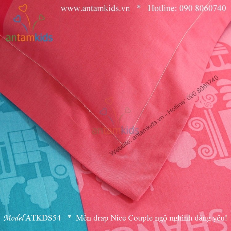 Chăn Mền drap Nice Couple ATKDS54 ngộ nghĩnh đáng yêu xanh hồng dành cho cho bé gái - AnTamKids.vn