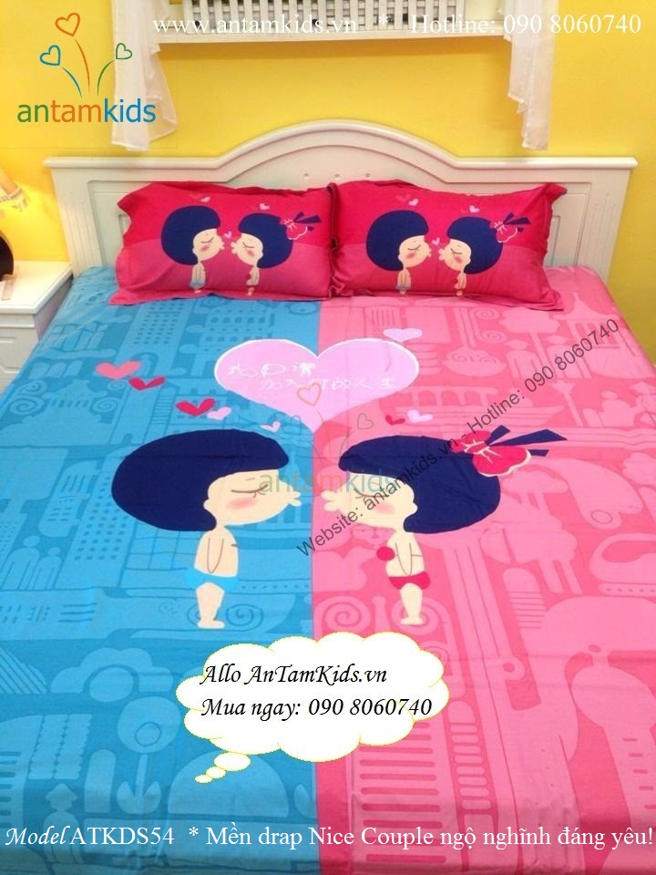 Chăn Mền drap Nice Couple ATKDS54 ngộ nghĩnh đáng yêu xanh hồng dành cho cho bé gái - AnTamKids.vn
