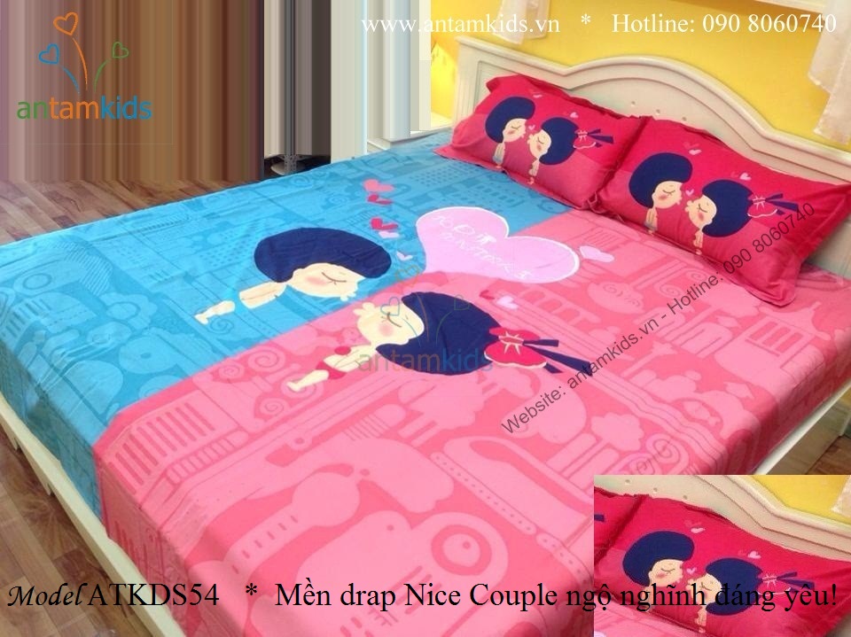 Chăn Mền drap Nice Couple ATKDS54 ngộ nghĩnh đáng yêu xanh hồng dành cho cho bé gái - AnTamKids.vn