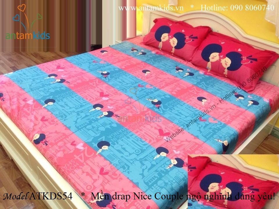 Chăn Mền drap Nice Couple ATKDS54 ngộ nghĩnh đáng yêu xanh hồng dành cho cho bé gái - AnTamKids.vn