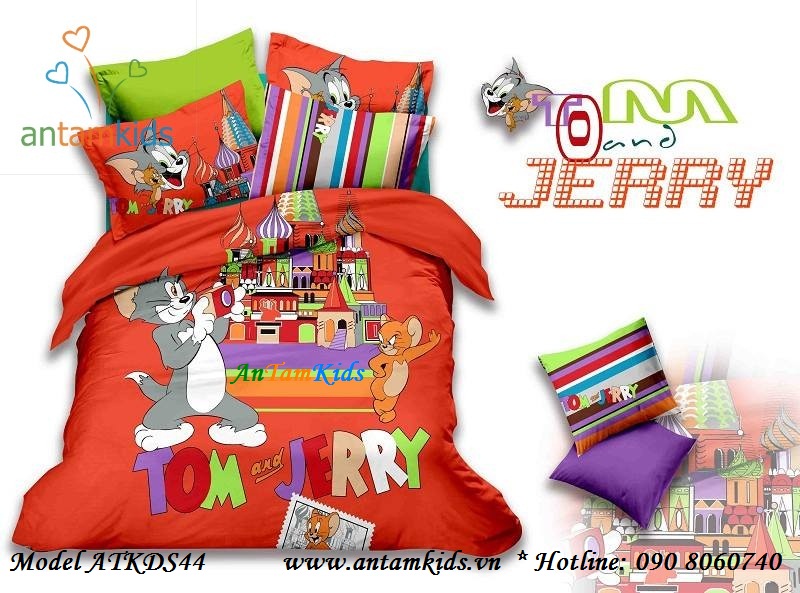 Bộ Chăn drap gối Tom & Jerry màu cam cá tính đáng yêu cho bé ATKDS44