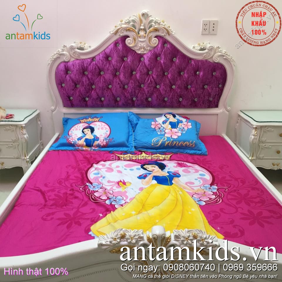 Bộ Chăn ra gối drap trải giường Công chúa Bạch Tuyết  cho bé gái