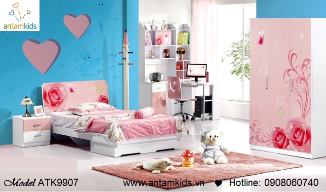 Bộ phòng ngủ trẻ em ATK9907 Rose màu hồng xinh yêu hoạt hình - mẫu mới 2013 - AnTamKids.vn
