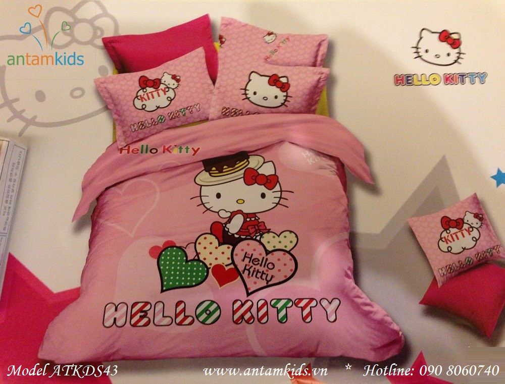 Bộ chăn ga gối Hello Kitty Đẹp Xinh dành cho bé gái, mền drap Hello Kitty