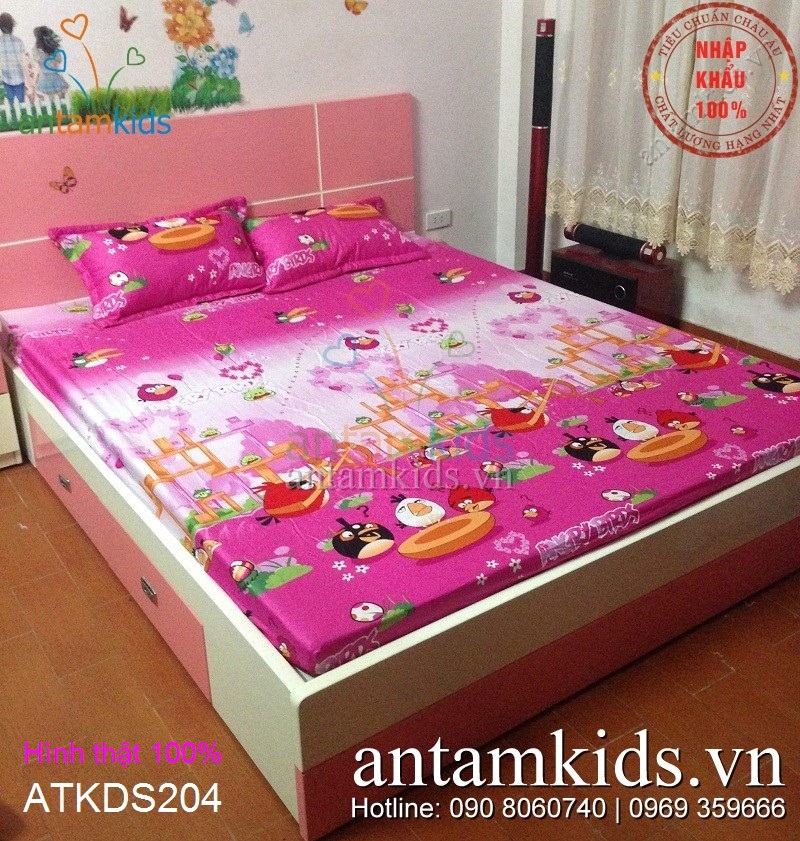 Chăn ga gối Angry Birds màu hồng cực xinh yêu cho bé gái