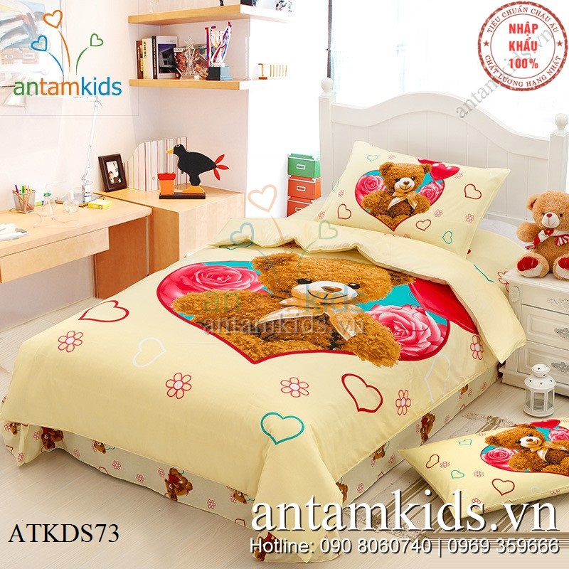 Mền drap gối hình Gấu bông Teddy Vàng Xinh đẹp mê ly cho bé yêu