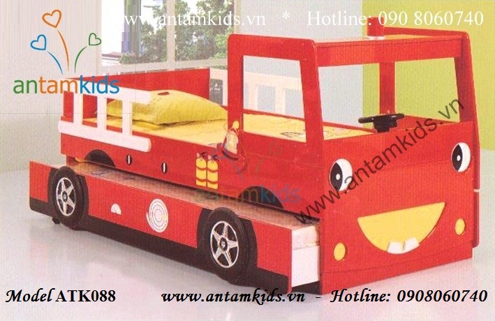 Giường 2 tầng xe Ô tô Cứu hỏa cho bé trai mê xe ô tô, giường tầng hình ô tô