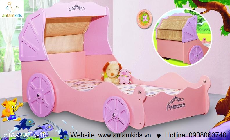 GIƯỜNG XE CÔNG CHÚA ATK-10 - màu hồng xinh cho bé gái | ANTAMKIDS.VN, giuong tre em