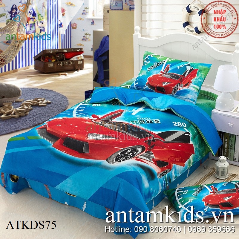 Bộ Chăn ga gối cho bé trai  hình siêu xe Lamborghini cực  sành điệu