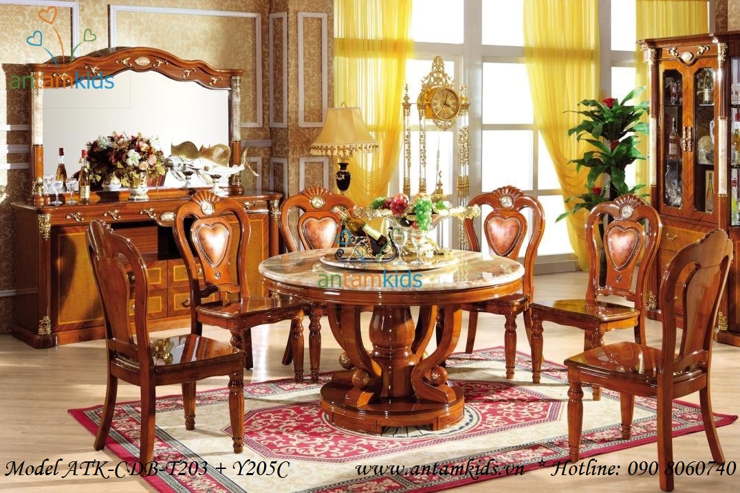 Bộ bàn ăn cổ điển, Bo ban an co dien phong cách Châu Âu AnTamKids