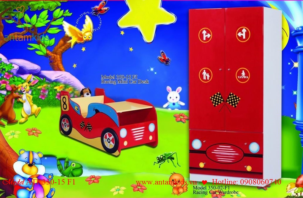  Giường tủ mô hình ôtô ATK350 màu đỏ cho con trai