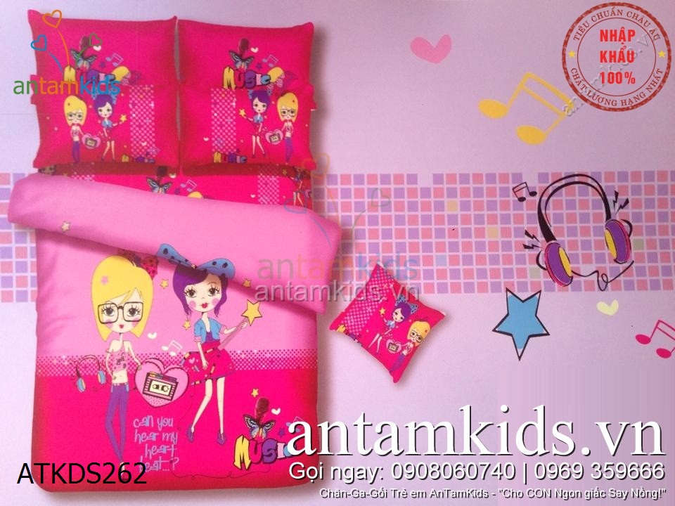 Bộ Drap mền chăn ga gối trẻ em Lovely Girl Music sắc hồng cho bé gái