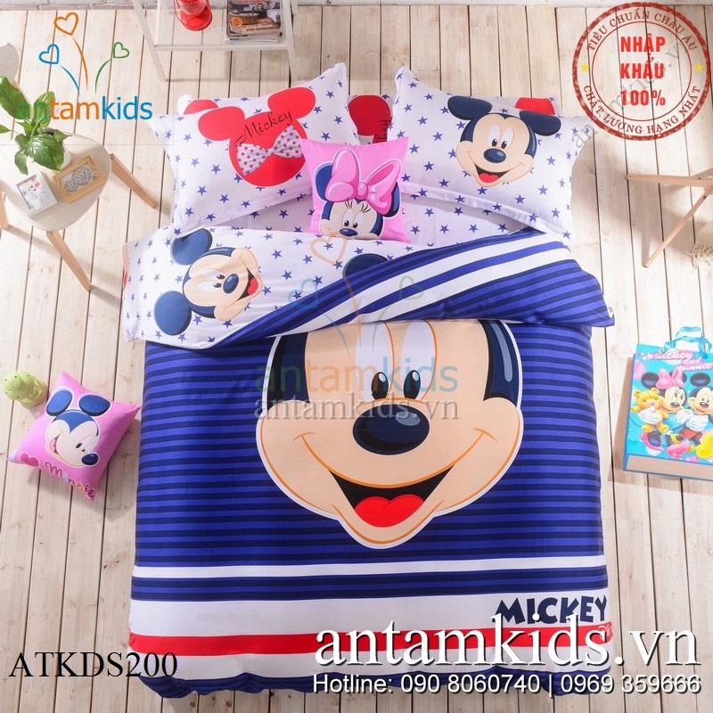 Chăn ga gối đệm Mickey sao xinh cực dễ thương cho trẻ em, em bé