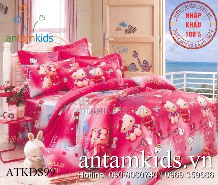 Chăn ga gối in hình 3D Hello Kitty sắc hồng baby siêu dễ thương dành cho bé yêu