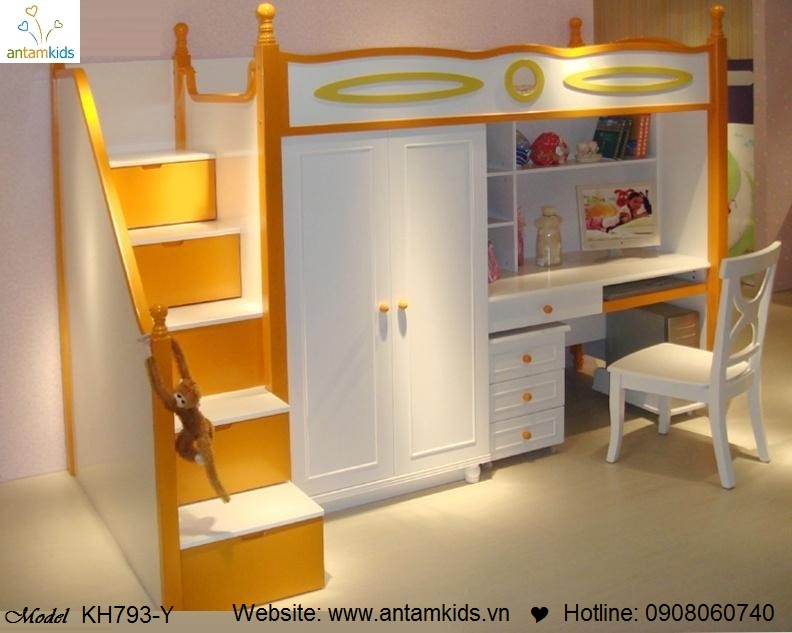 Giường tầng trẻ em KH793-Y màu vàng đẹp thiên thần | Noi That Tre Em AnTamKids