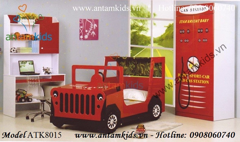 Giường xe Ô tô JEEP cho bé trai, Giường ngủ trẻ em hình ô tô sành điệu