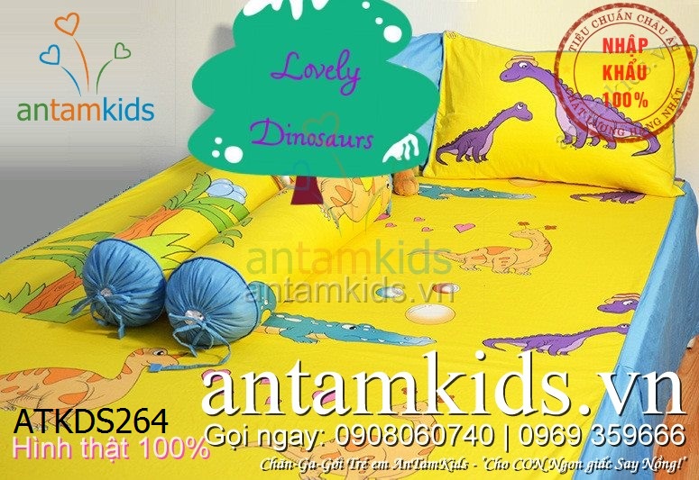 Chăn ga gối Khủng long cho bé antamkidsvn