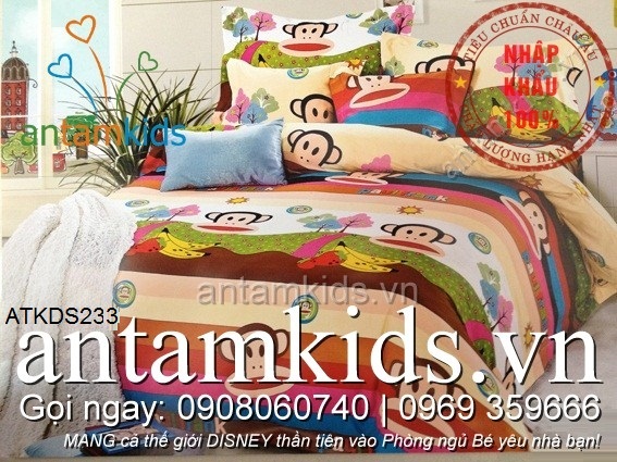 Chăn ga gối Khỉ Paul Frank dễ thương ATKDS233