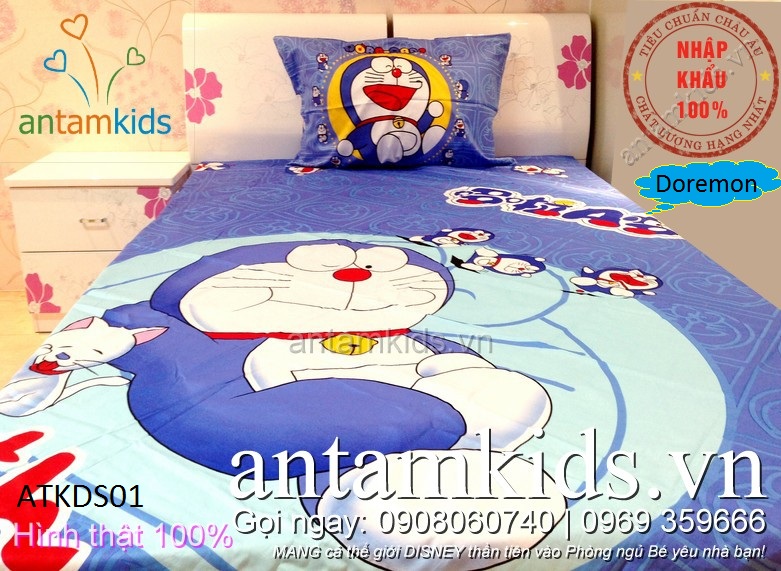 Bộ Chăn ga gối đệm Doremon đẹp hơn Sông Hồng cho trẻ em