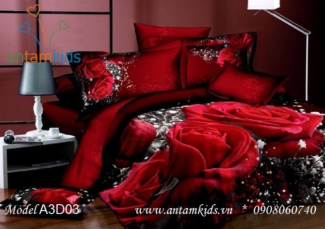 Chăn ga gối 3D Hoa Hồng Đỏ đen Đẹp kinh điển đầy lãng mạn kiêu sa - AnTamKids.vn