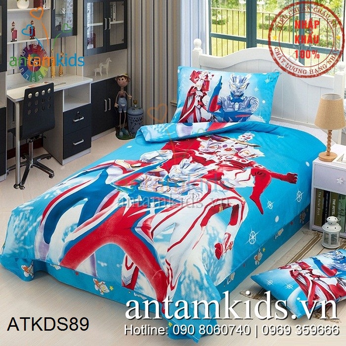 Chăn ga gối cho bé trai in hình siêu nhân Ultraman siêu anh hùng cực đẹp