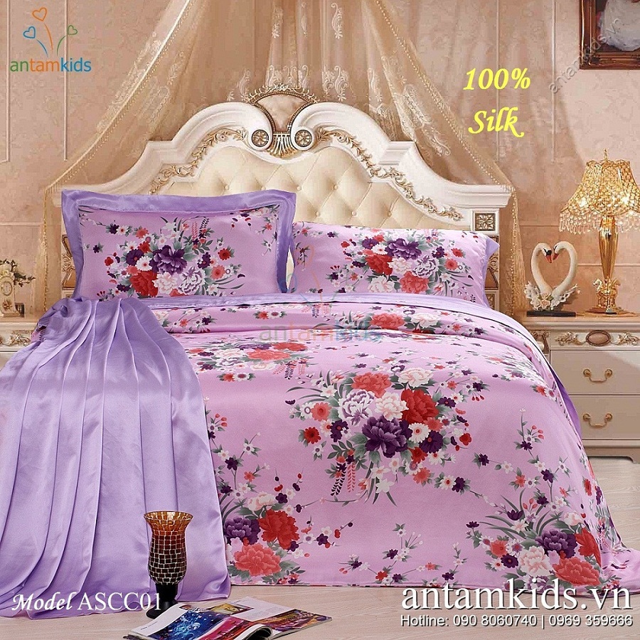 Chăn drap cao cấp Sweet Honey ASCC01 hoa tím lãng mạn kiêu sa