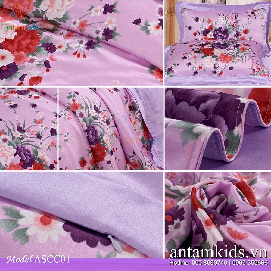 Chăn drap cao cấp Sweet Honey ASCC01 hoa tím lãng mạn kiêu sa
