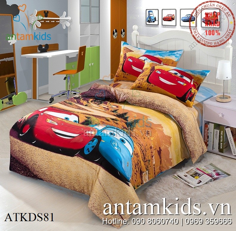 Bộ Chăn ga gối cho bé trai mê xe hơi McQueen Car ngộ nghĩnh cực đẹp