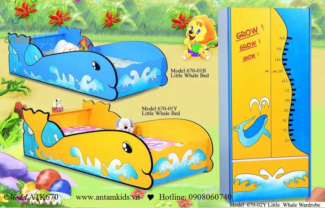 Giường ngủ cá heo xanh duong, vang xinh ATK670P cho bé | AnTamkids.vn