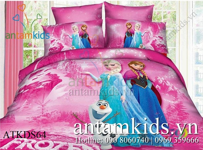 Chăn ga gối Công chúa Băng giá Frozen, Men drap nu hoang bang gia Frozen antamkids.vn