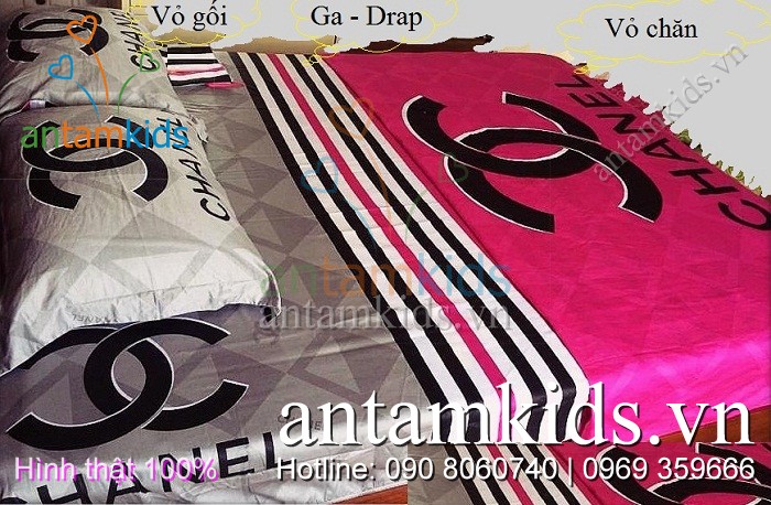 Chăn mền ga drap Chanel Hồng xám quyến rũ sang trọng cao cáp - AnTamKids.vn