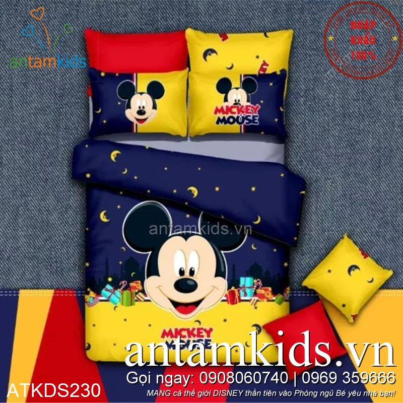 Chăn ga gối Mickey Mouse Trăng sao Xanh Vàng ATKDS230