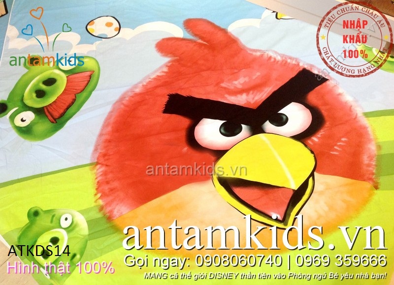 Bộ chăn ga gối cho bé trai bé gái hình Angry Birds ngộ nghĩnh - antamkidsvn