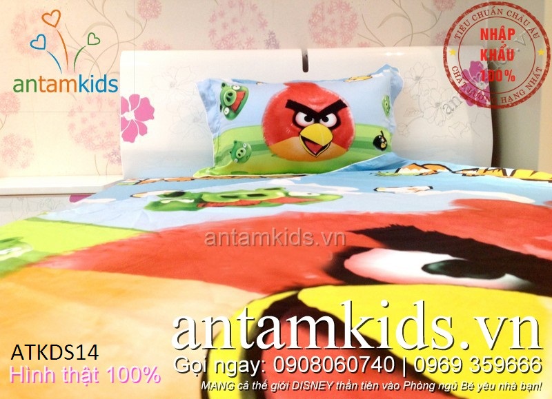 Bộ Drap mền gối cho bé trai bé gái hình Angry Birds ngộ nghĩnh - antamkidsvn