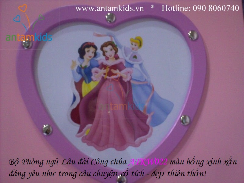 Phòng ngủ Lâu đài Công chúa ATKW022 màu hồng xinh xắn đáng yêu như trong câu chuyện cổ tích, đẹp thiên thần, antamkids.vn