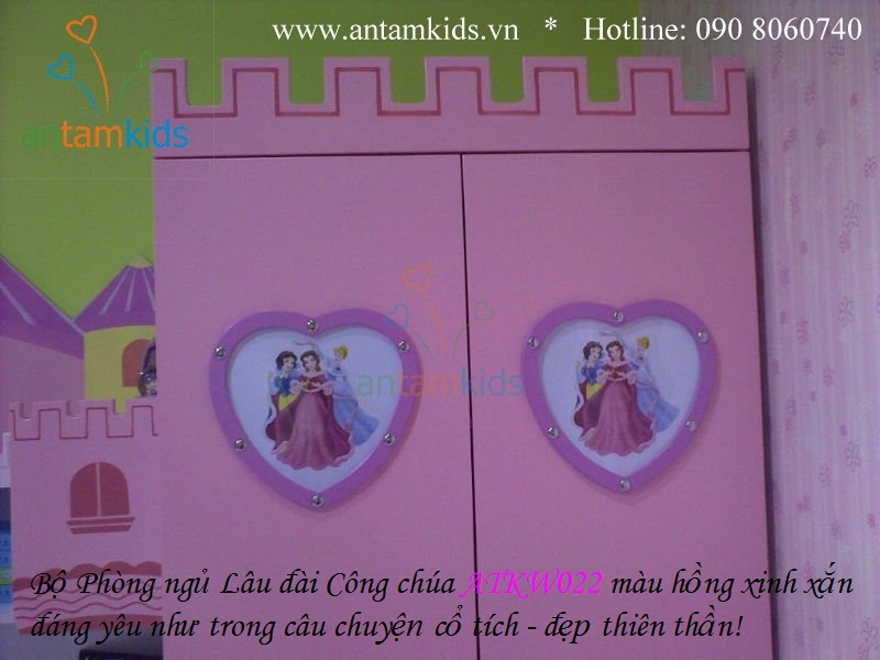 Phòng ngủ Lâu đài Công chúa ATKW022 màu hồng xinh xắn đáng yêu như trong câu chuyện cổ tích, đẹp thiên thần, antamkids.vn