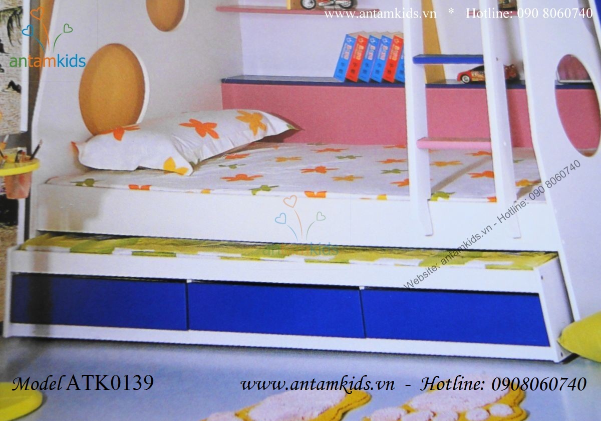 Giường ba tầng tàu thủy ATK0139 rất cá tính đáng yêu!