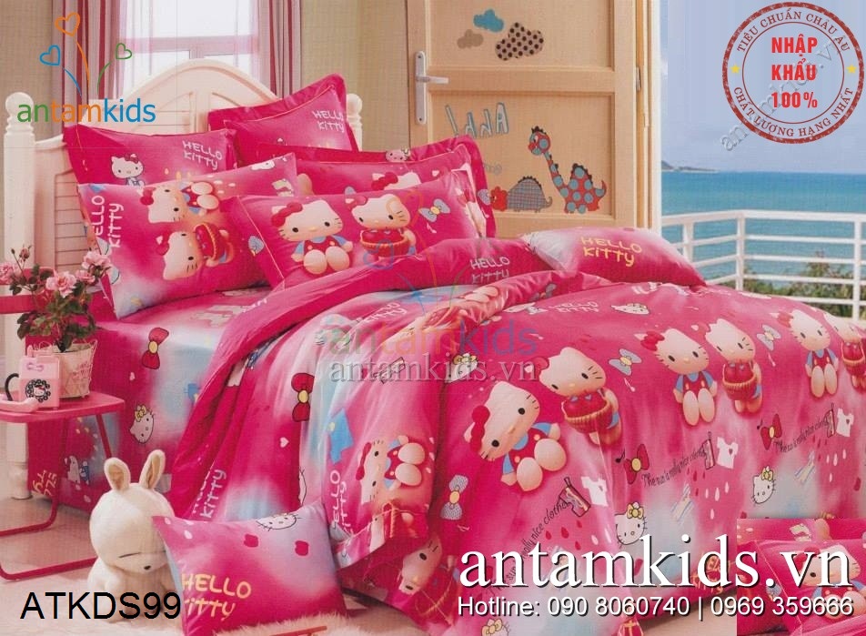Chăn ga gối Hello Kitty sắc hồng baby siêu dễ thương dành cho bé yêu