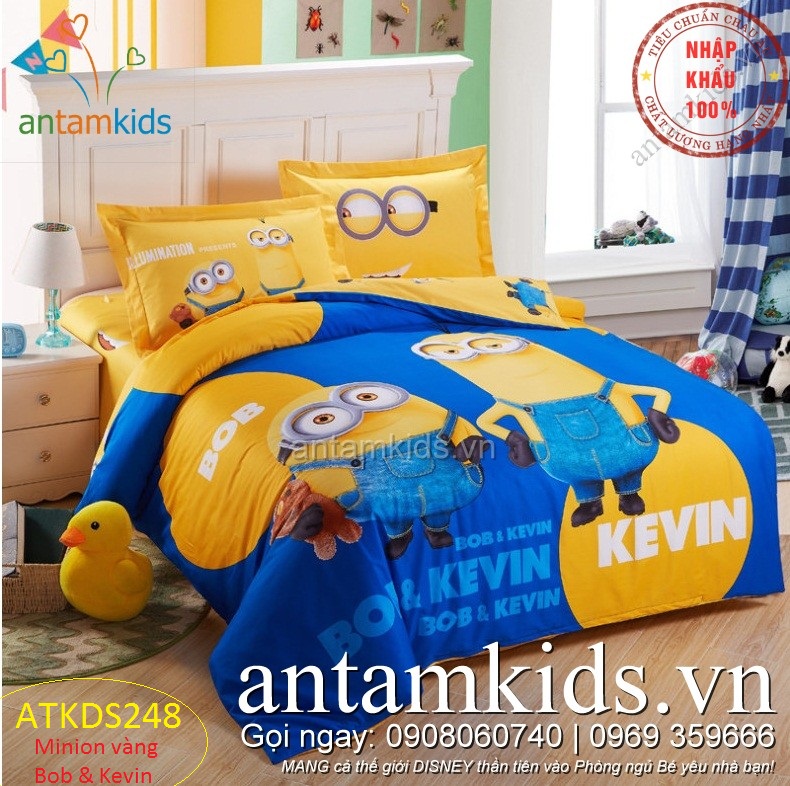 Chăn ga gối Minion Bob Kevin ngộ nghĩnh cho trẻ em tphcm, Hà Nội, Chăn ga gối minion cho bé trai bé gái, chăn ga gối hình minion ngộ nghĩnh, chăn ga gối đệm minion đẹp, ga giường minion dễ thương, chăn ga gối đệm hoạt hình minion, drap trải giường minion, gối ôm minion, chăn ga minion, chăn gối drap mền minion cao cấp nhập khẩu tuyệt đẹp