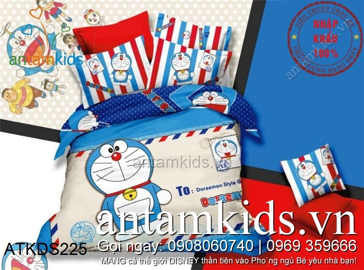 Bộ chăn ga gối đệm hình Doremon cao cấp nhập khẩu cho bé trai bé gái, Chăn ga gối Doremon xịn, Chăn ga gối đệm Doremon trẻ em, Chăn ga gối hoạt hình Doremon, Chăn mền hình Doremon, Drap giường Doremon, Ra nệm Doremon cho bé yêu