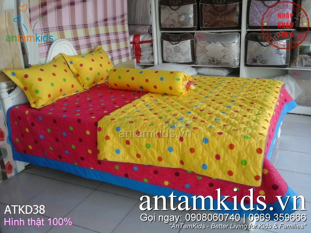 Chăn ga gối Hàn Quốc, Drap mền cotton lụa cap cấp nhập khẩu AnTamKidsvn