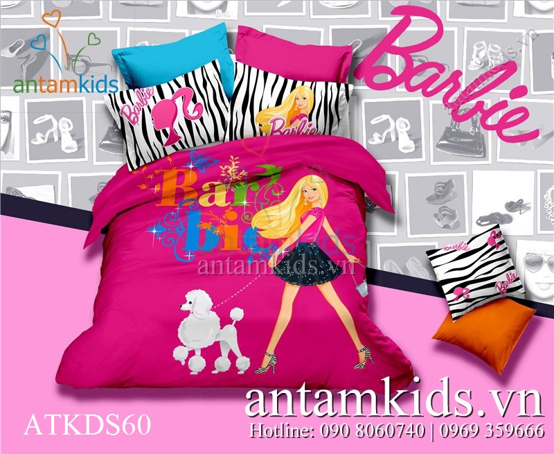 Bộ chăn drap Công chúa Barbie hồng sành điệu cho bé gái ATKDS60 - a