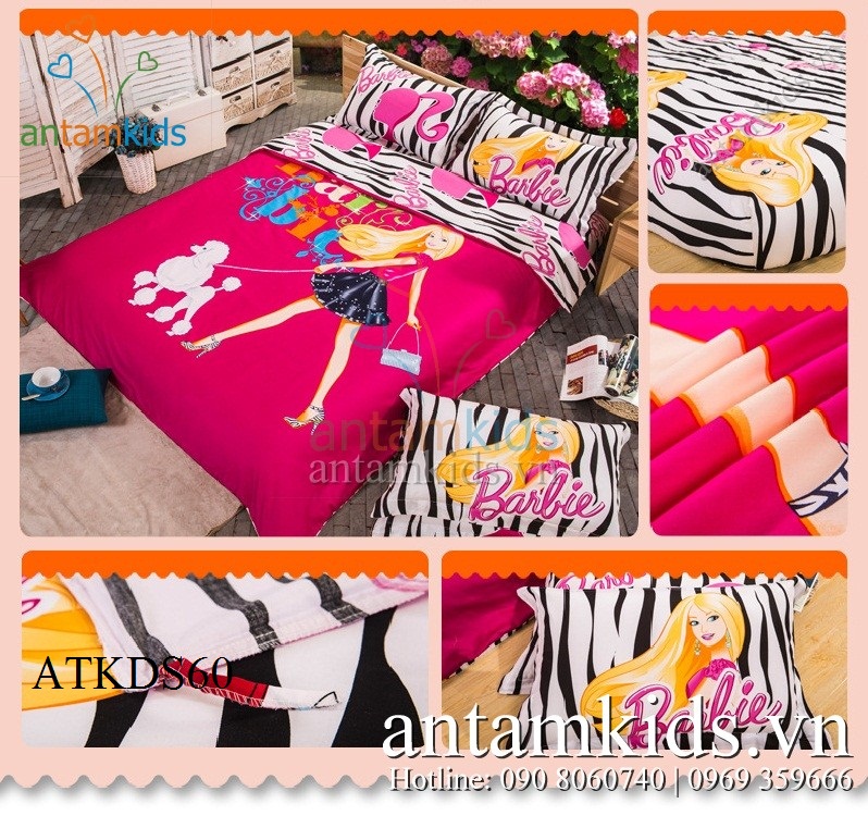 Chăn ga gối Công chúa Barbie hồng sành điệu cho bé gái mê Búp bê