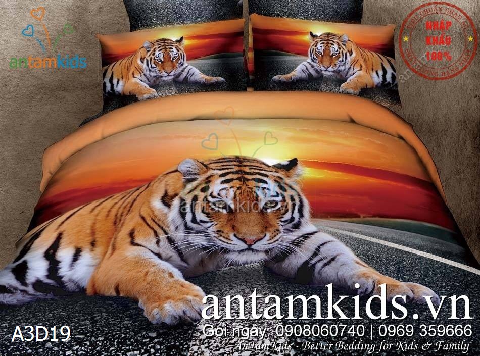 Bộ Chăn mền drap 3D Hổ Mặt trời Tiger Sun mạnh mẽ antamkids