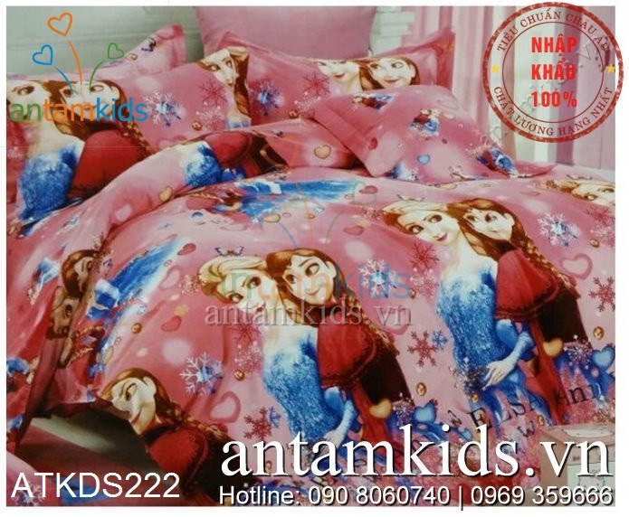 Chăn ga gối trẻ em hình Nữ hoàng Băng giá Frozen Anna Elsa cho em bé gái