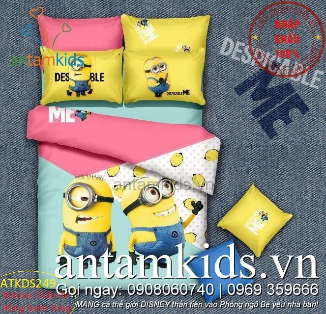 Chăn ga gối đệm minion hồng cho bé trai bé gái, bộ chăn ga gối hình minion ngộ nghĩnh, chăn ga gối đệm minion đẹp, ga giường minion dễ thương, chăn ga gối đệm hoạt hình minion, drap trải giường minion, gối ôm minion, chăn ga minion, chăn gối drap mền minion cao cấp nhập khẩu tuyệt đẹp