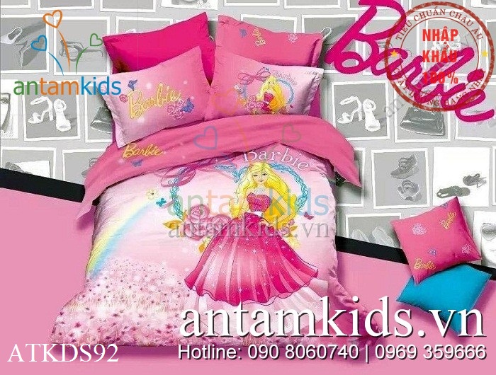 Chăn ga gối Barbie trái tim hồng 3D cực xinh cho bé gái Hà Nội, tphcm