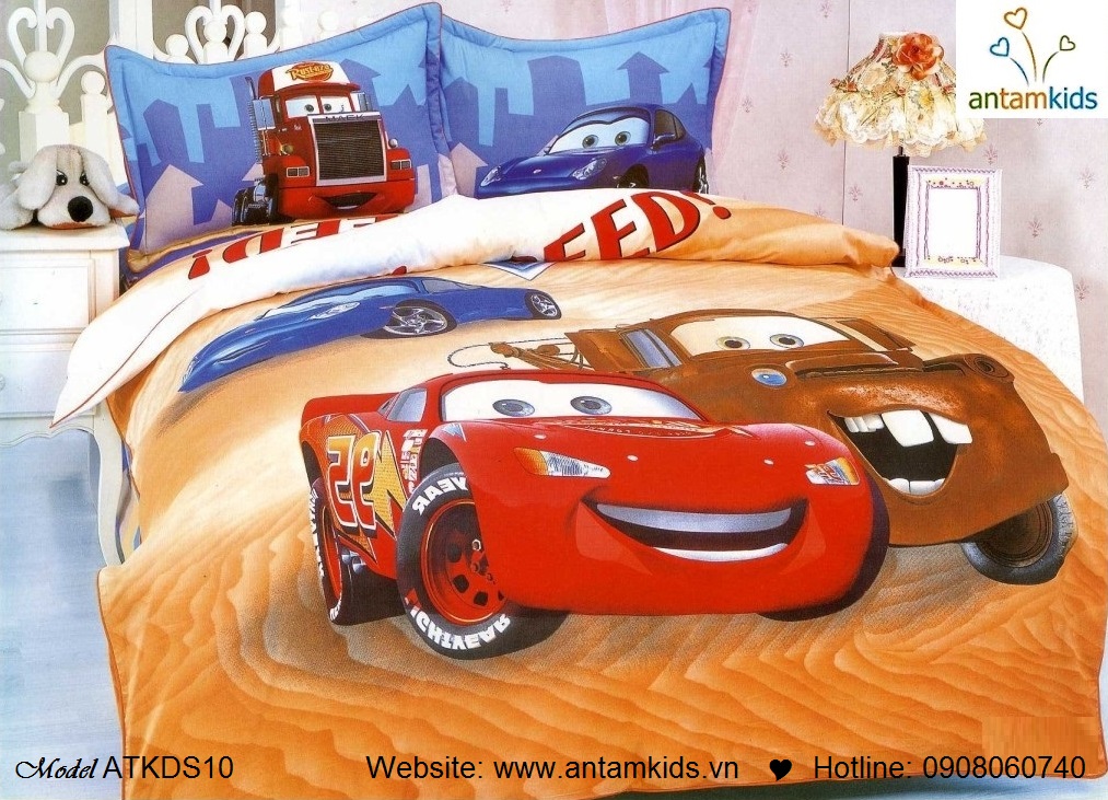 Bộ chăn ga gối cho bé trai mê McQueen, chăn ga hoạt hình ô tô sành điệu cá tính cho bé trai!