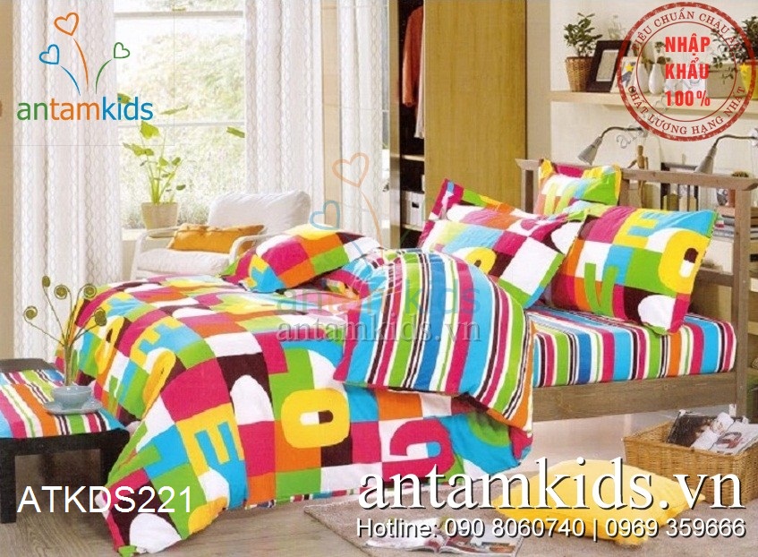 Chăn ga gối sắc màu tuổi thơ ABC cho bé trai bé gai ATKDS221