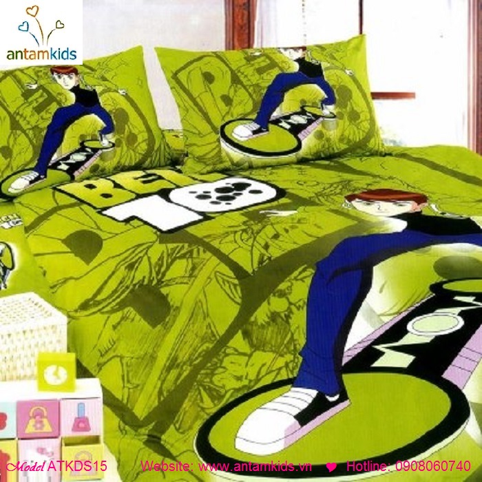 Chăn ga gối hoạt hình cho bé trai mê siêu nhân siêu anh hùng Ben 10